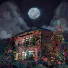Load image into Gallery viewer, Quartz Pink Traditional Lebanese House with Full Moon - Unframed Giclée Print