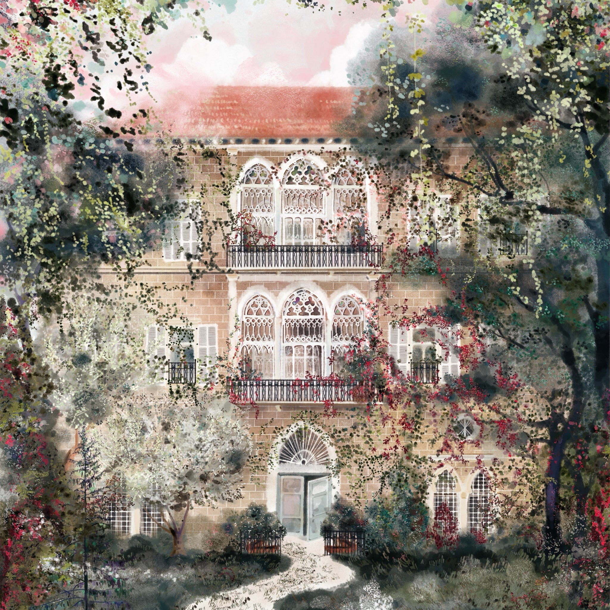 Traditional Lebanese Mountain House - Unframed Giclée Print