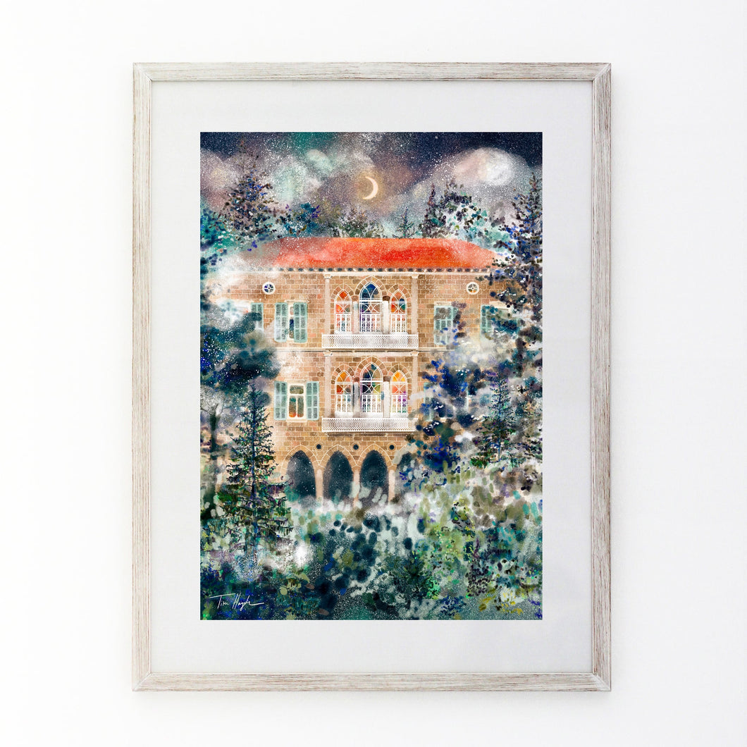 Winter Mist - Traditional Lebanese Mountain House - Unframed Giclée Print
