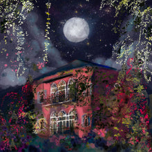 Load image into Gallery viewer, Quartz Pink Traditional Lebanese House with Full Moon - Unframed Giclée Print