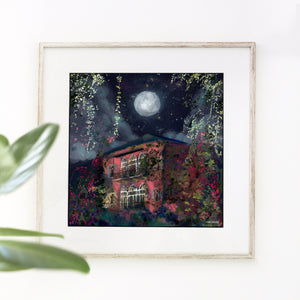 Traditional Lebanese House with Full Moon -Silk Scarf