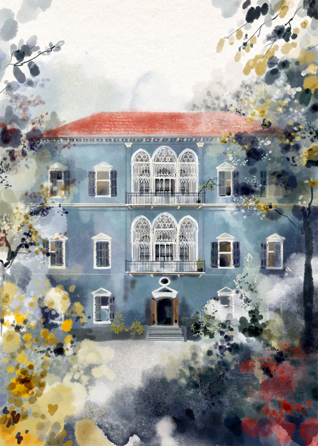 Traditional Blue Lebanese House - Unframed Giclée Print