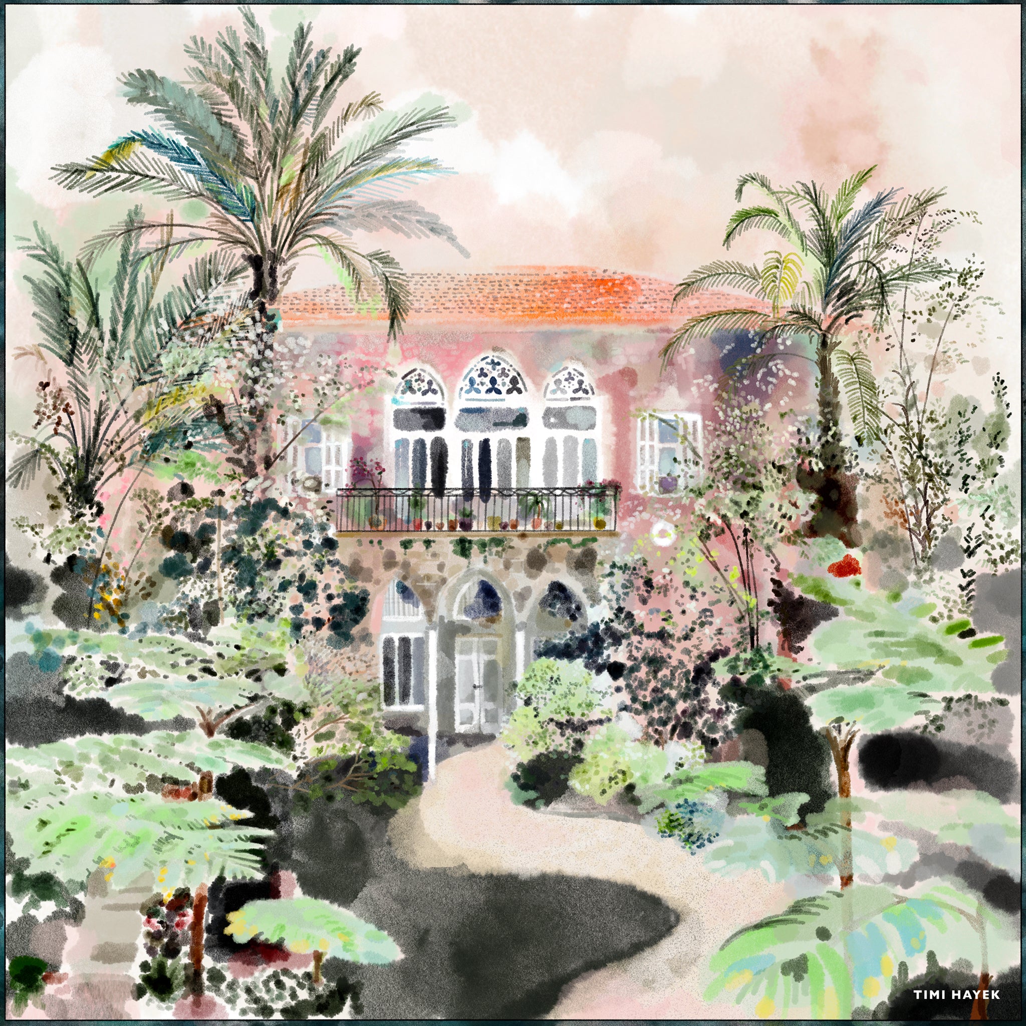 Traditional Lebanese House with Palm Trees Scarf 60