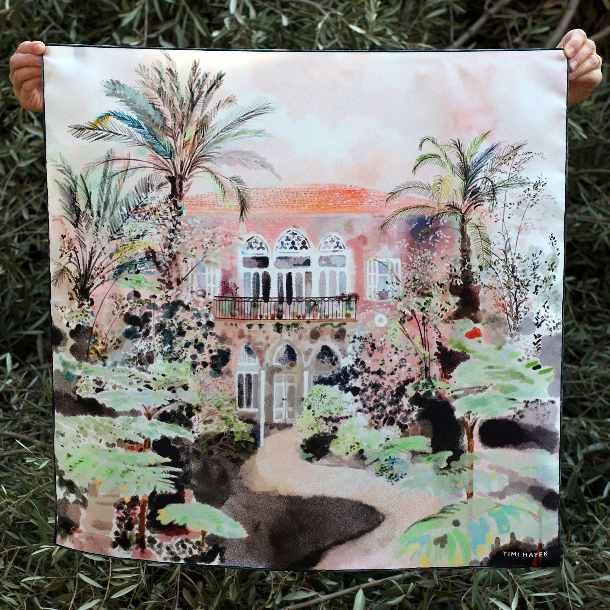 Traditional Lebanese House with Palm Trees Scarf 60